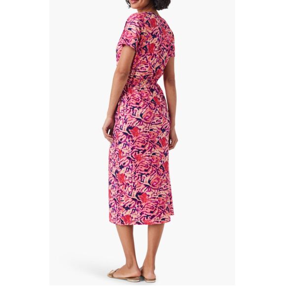 Nic+Zoe Blurred Midi Dress Women's Size Large Pink Multi Side Slit - Picture 2 of 11